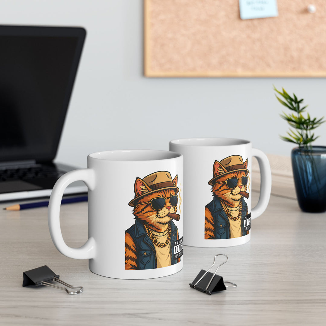 Cool Cat Ceramic Mug - Quirky Animal Lover Gift, Coffee Mug, Fun Tea Cup, Unique Kitchen Decor, Gift for Cat Owners