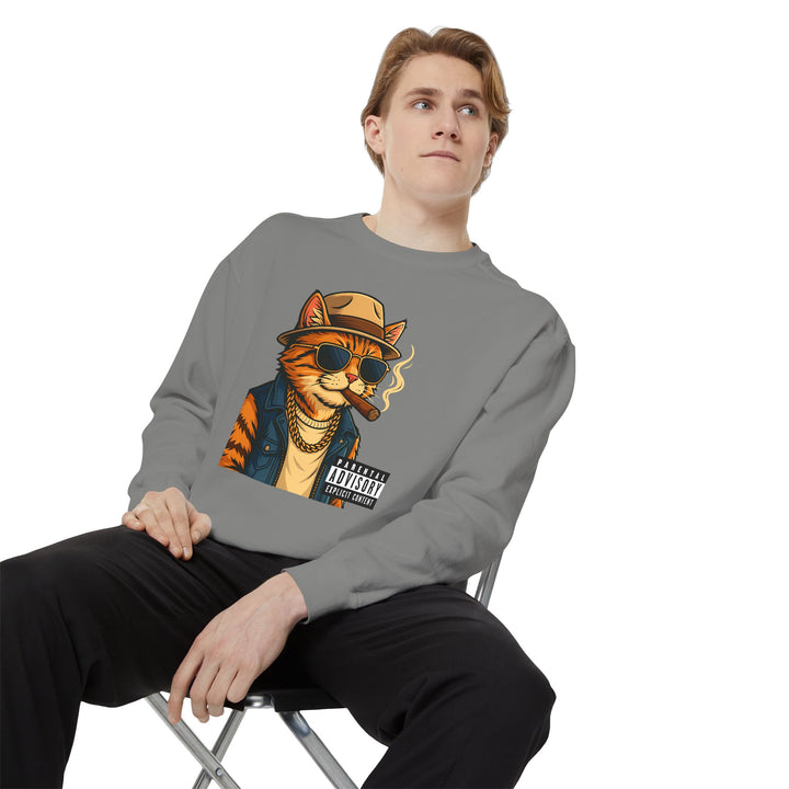 Cool Cat Vintage Sweatshirt with a Black Cat Eating Ramen in a Japanese Ukiyo-e Woodblock Art Style