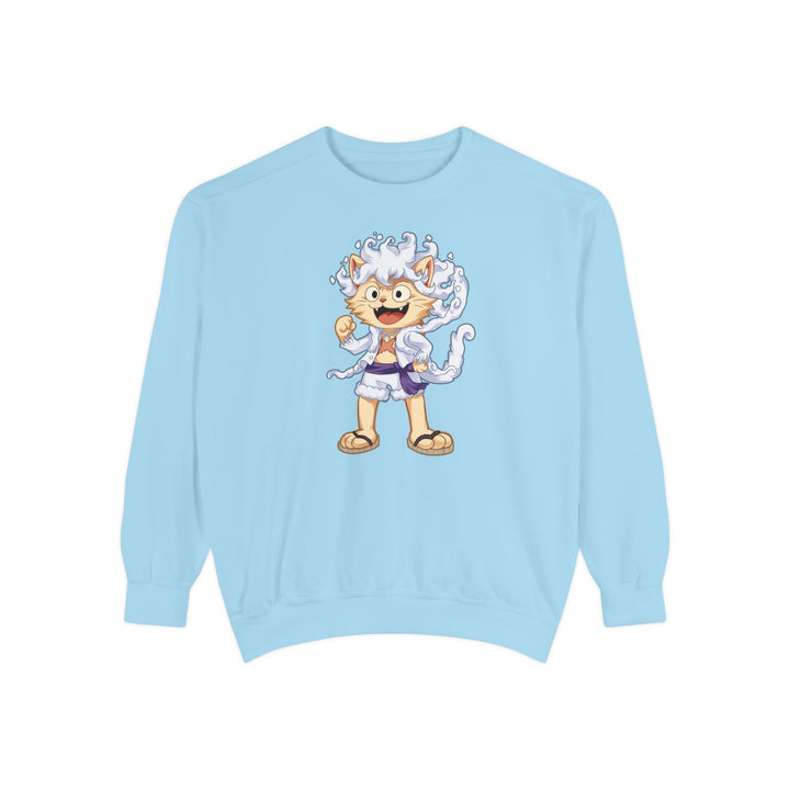 Cute Cat Character Sweatshirt Featuring a Whimsical Feline in a Cheerful Anime Inspired Pose for Fans of Unique Graphics Animal Lover Apparel Fun Fashion Casual Wear