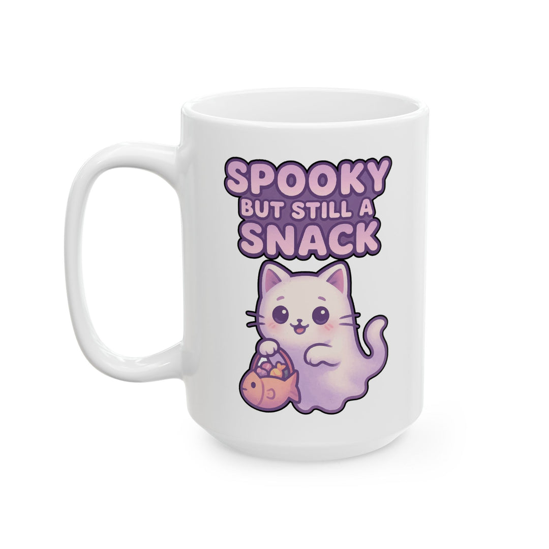 Spooky Snack Ceramic Mug - Perfect for Halloween, Coffee Lovers, Cute Gift, 11oz/15oz Mugs, Cat Lovers