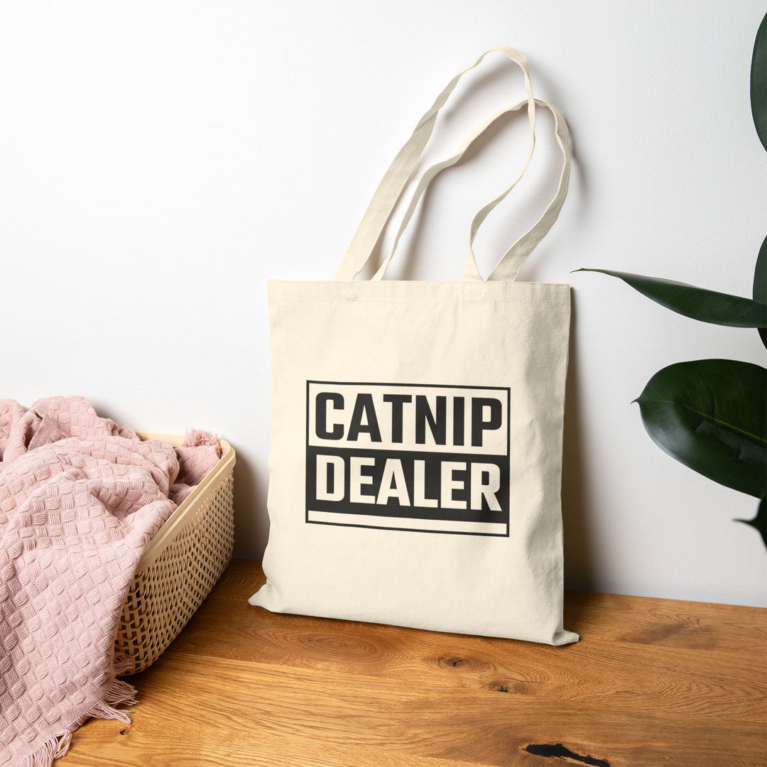 Funny Catnip Dealer Tote Bag, Eco-Friendly Shopping Bag, Pet Lover Gift, Reusable Grocery Tote, Cat Mom Accessory, Lightweight Everyday Bag