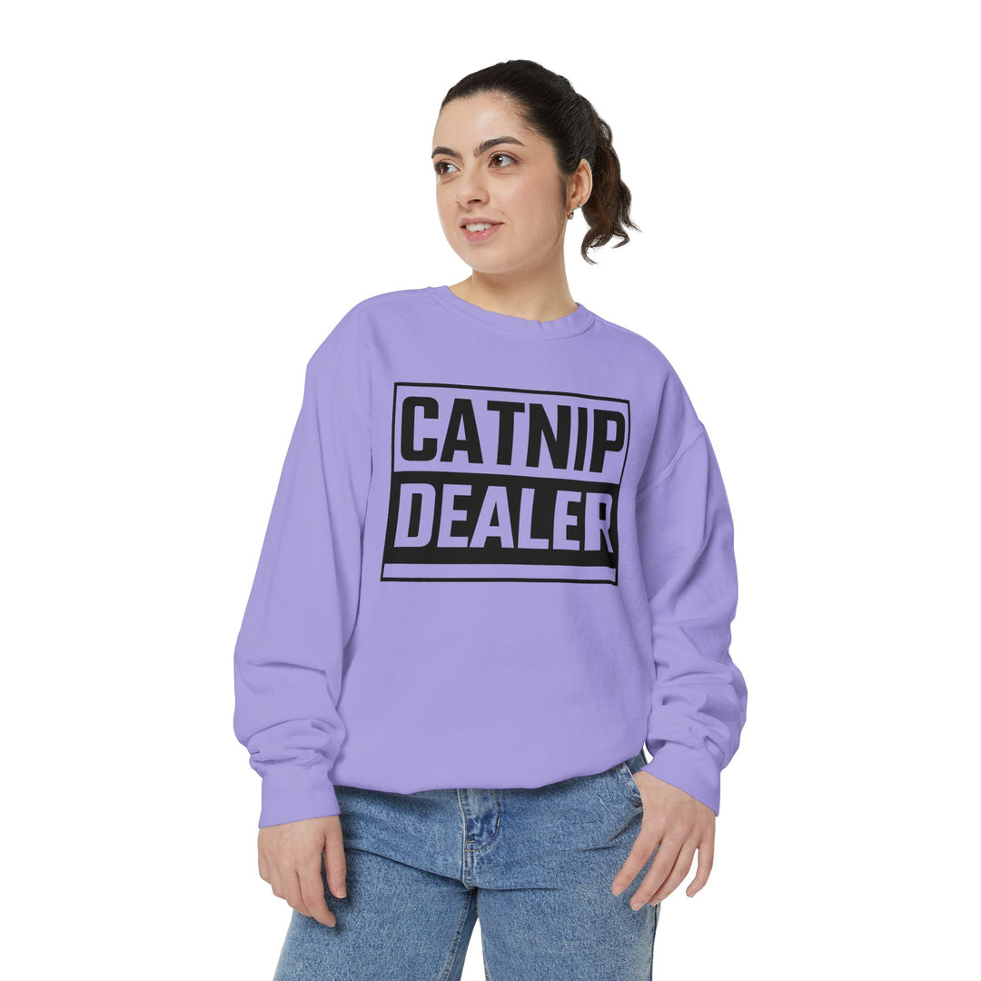 Catnip Dealer Sweatshirt Featuring a Bold and Humorous Black and White Typographic Design for Cat Lovers and Pet Owners Perfect Gift for Cat Parents Unisex Sweater for Every Season