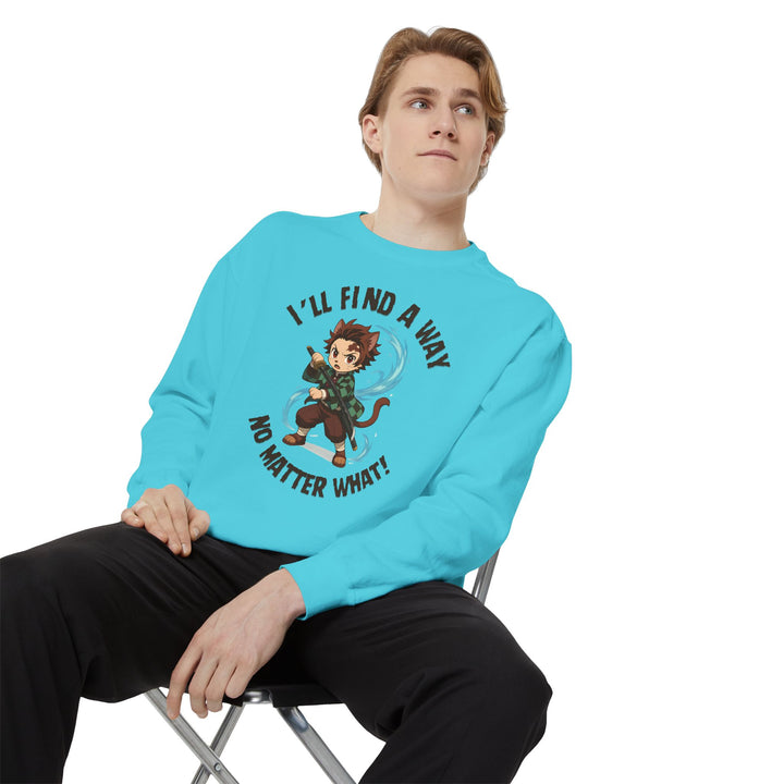 Motivational Unisex Sweatshirt with an Anime-Inspired Cat Demon Slayer and the Slogan "I'll Find a Way No Matter What Inspirational Gift Cozy Fashion Everyday Wear Unique Statement Piece