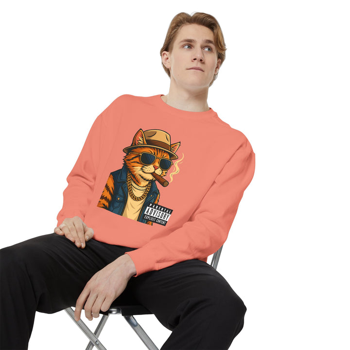 Cool Cat Vintage Sweatshirt with a Black Cat Eating Ramen in a Japanese Ukiyo-e Woodblock Art Style