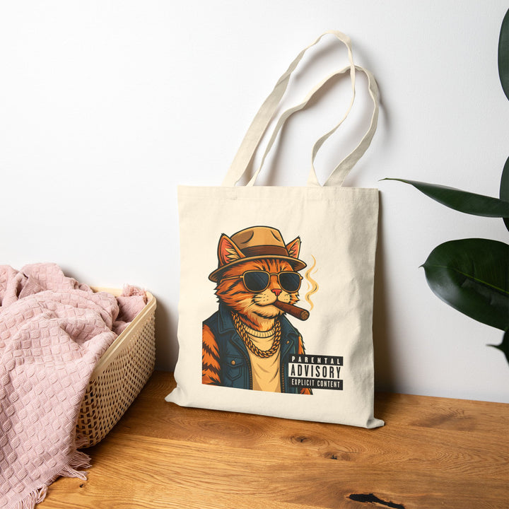 Cool Cat Tote Bag, Funky Canvas Tote, Cat Lover Gift, Eco-Friendly Shopper, Unique Animal Art Tote, Gift for Her