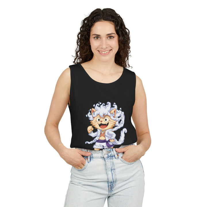 Whimsical Cat Tank Top, Unisex Funny Summer Shirt, Lightweight Graphic Top, Gift for Cat Lovers, Perfect for Beach Days, Casual Comfort Wear