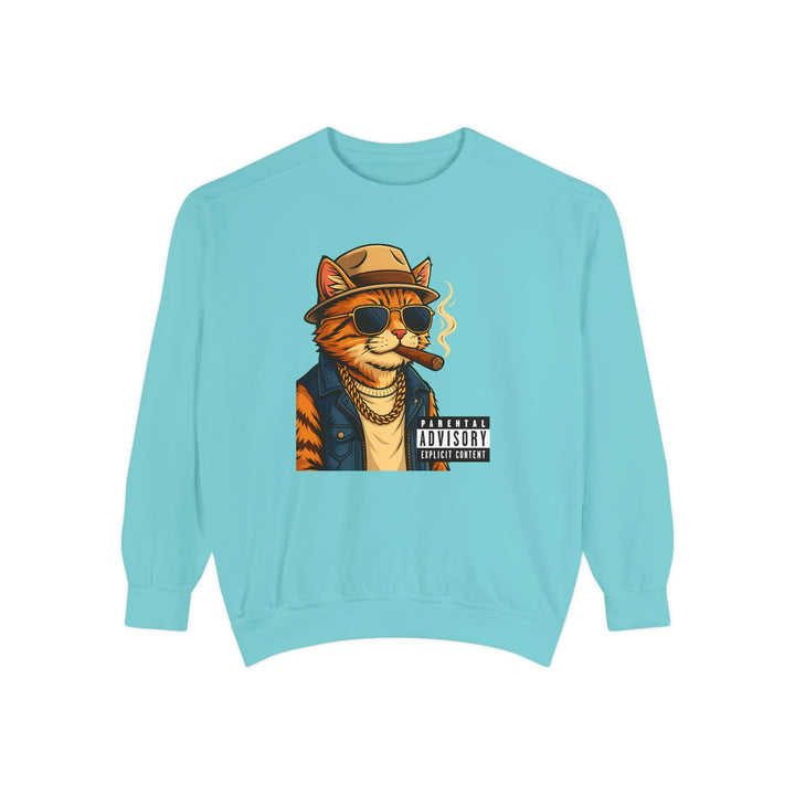 Cool Cat Vintage Sweatshirt with a Black Cat Eating Ramen in a Japanese Ukiyo-e Woodblock Art Style