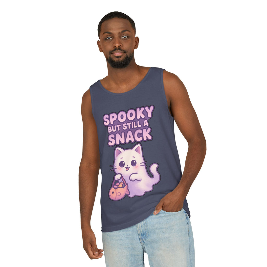 Spooky Snack Unisex Tank Top, Cute Cat Shirt, Halloween Apparel, Casual Wear, Gift for Cat Lovers, Summer Style
