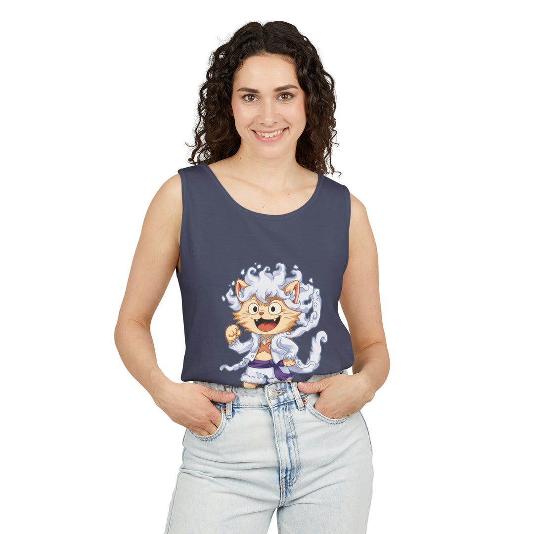 Whimsical Cat Tank Top, Unisex Funny Summer Shirt, Lightweight Graphic Top, Gift for Cat Lovers, Perfect for Beach Days, Casual Comfort Wear