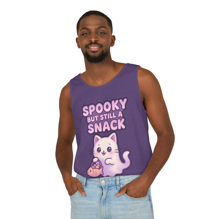 Spooky Snack Unisex Tank Top, Cute Cat Shirt, Halloween Apparel, Casual Wear, Gift for Cat Lovers, Summer Style