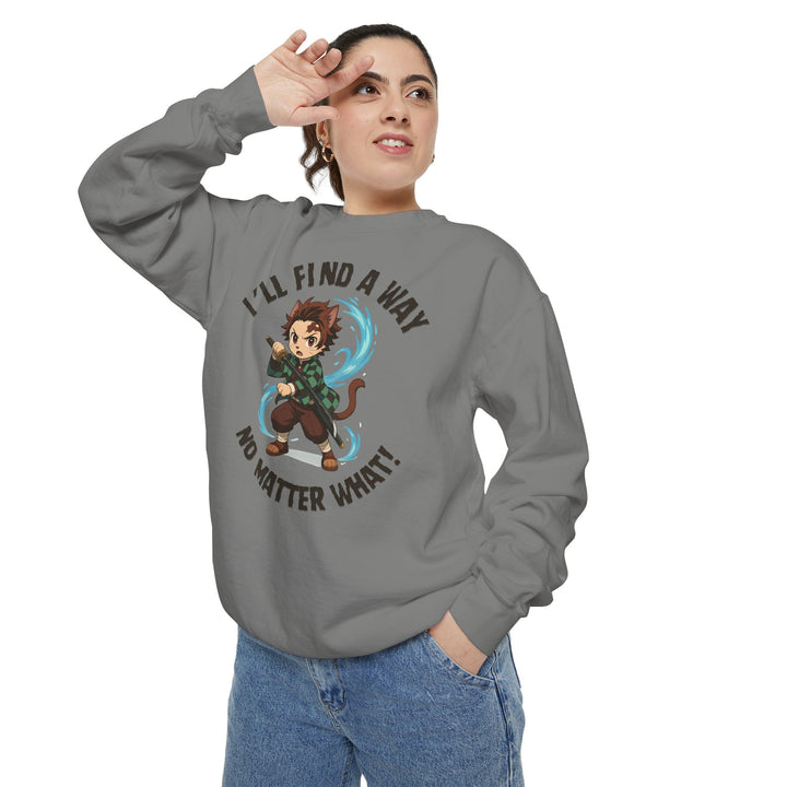 Motivational Unisex Sweatshirt with an Anime-Inspired Cat Demon Slayer and the Slogan "I'll Find a Way No Matter What Inspirational Gift Cozy Fashion Everyday Wear Unique Statement Piece