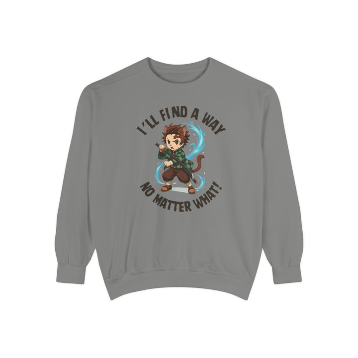 Motivational Unisex Sweatshirt with an Anime-Inspired Cat Demon Slayer and the Slogan "I'll Find a Way No Matter What Inspirational Gift Cozy Fashion Everyday Wear Unique Statement Piece