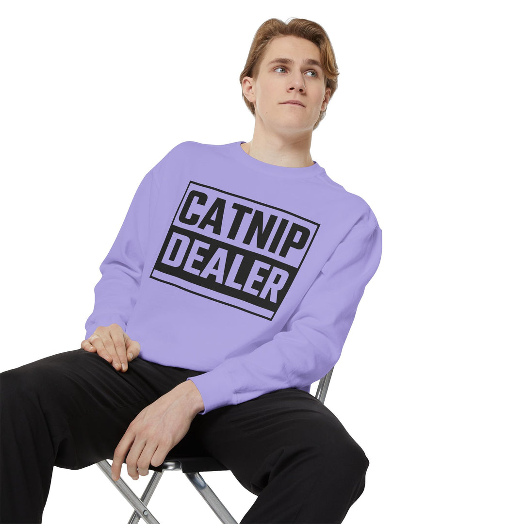 Catnip Dealer Sweatshirt Featuring a Bold and Humorous Black and White Typographic Design for Cat Lovers and Pet Owners Perfect Gift for Cat Parents Unisex Sweater for Every Season