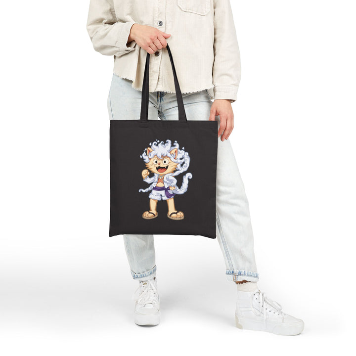 Cute Cat Character Cotton Canvas Tote Bag, Eco-Friendly Shopping Bag, Fun Animal Design Tote, Gift for Cat Lovers, Reusable Grocery Bag