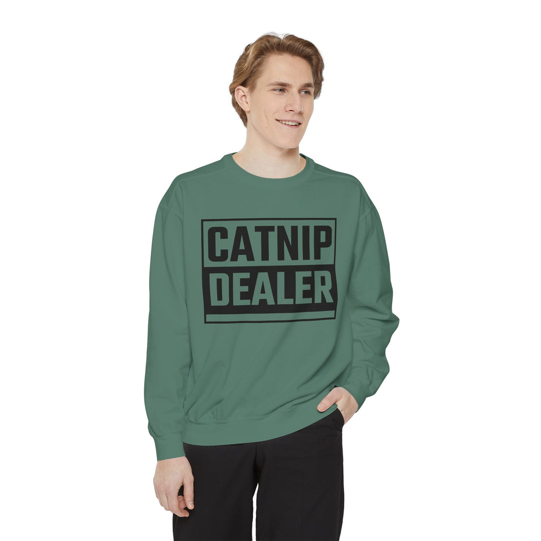 Catnip Dealer Sweatshirt Featuring a Bold and Humorous Black and White Typographic Design for Cat Lovers and Pet Owners Perfect Gift for Cat Parents Unisex Sweater for Every Season