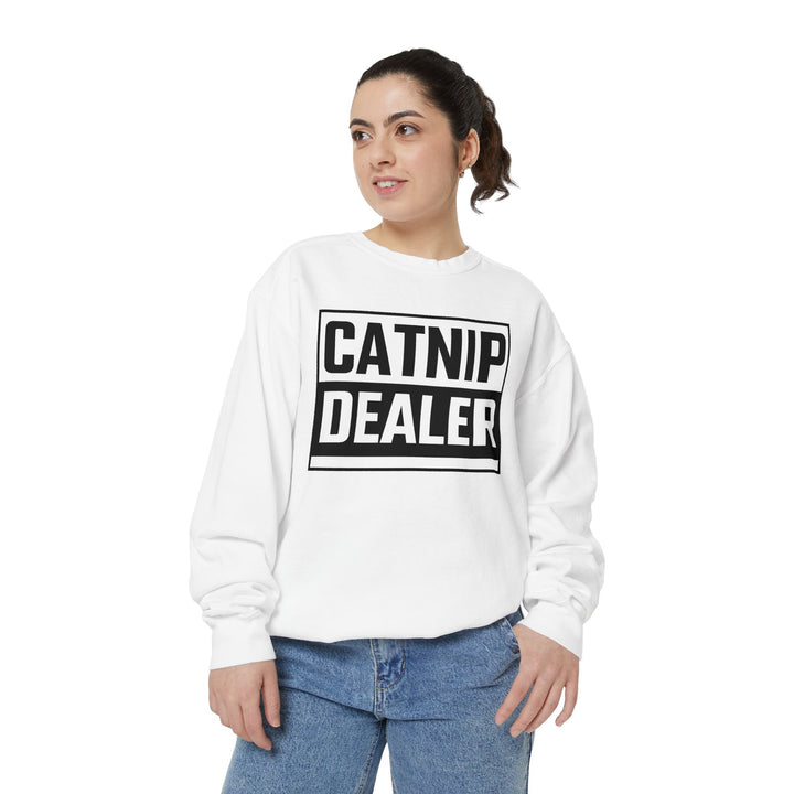 Catnip Dealer Sweatshirt Featuring a Bold and Humorous Black and White Typographic Design for Cat Lovers and Pet Owners Perfect Gift for Cat Parents Unisex Sweater for Every Season