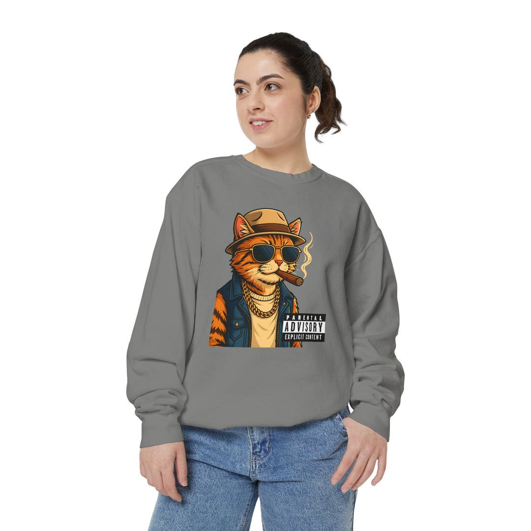 Cool Cat Vintage Sweatshirt with a Black Cat Eating Ramen in a Japanese Ukiyo-e Woodblock Art Style