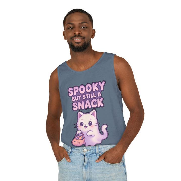 Spooky Snack Unisex Tank Top, Cute Cat Shirt, Halloween Apparel, Casual Wear, Gift for Cat Lovers, Summer Style