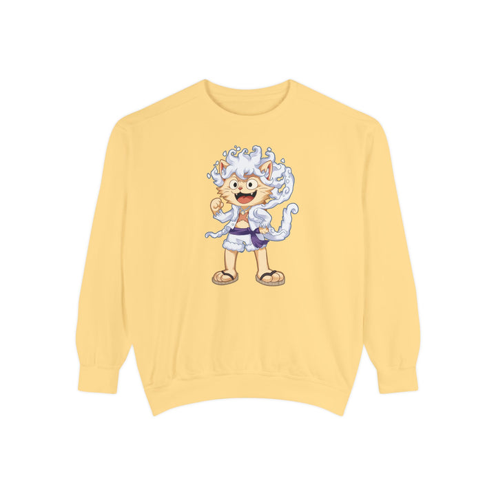 Cute Cat Character Sweatshirt Featuring a Whimsical Feline in a Cheerful Anime Inspired Pose for Fans of Unique Graphics Animal Lover Apparel Fun Fashion Casual Wear