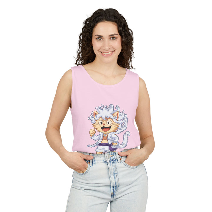 Whimsical Cat Tank Top, Unisex Funny Summer Shirt, Lightweight Graphic Top, Gift for Cat Lovers, Perfect for Beach Days, Casual Comfort Wear