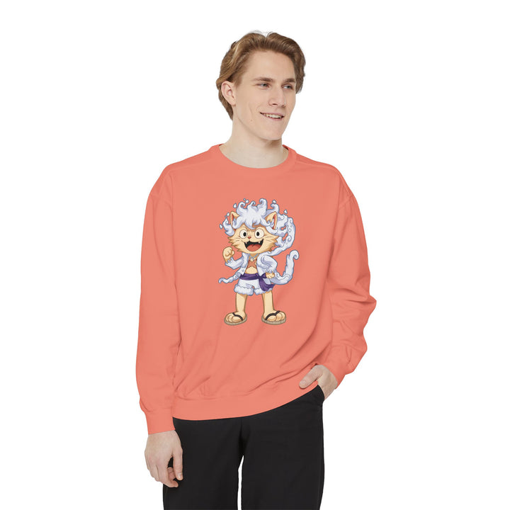 Cute Cat Character Sweatshirt Featuring a Whimsical Feline in a Cheerful Anime Inspired Pose for Fans of Unique Graphics Animal Lover Apparel Fun Fashion Casual Wear