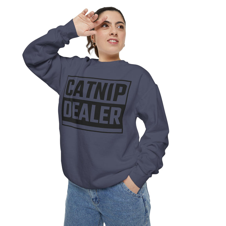 Catnip Dealer Sweatshirt Featuring a Bold and Humorous Black and White Typographic Design for Cat Lovers and Pet Owners Perfect Gift for Cat Parents Unisex Sweater for Every Season