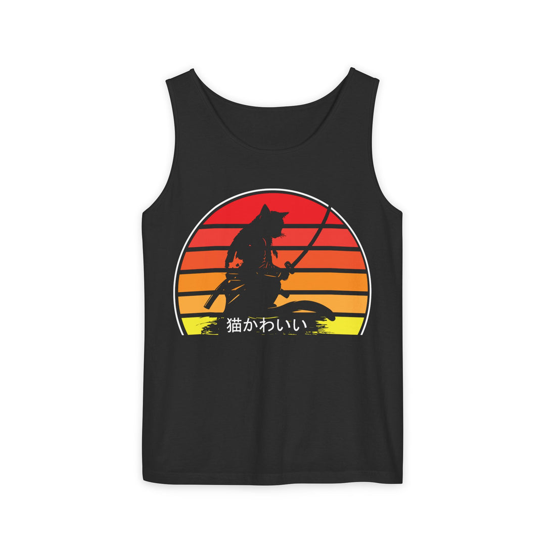 Sunset Cat Tank Top, Unisex Summer Top, Beachwear, Casual Workout Shirt, Gift for Cat Lovers