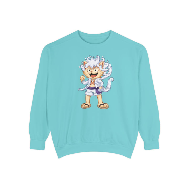Cute Cat Character Sweatshirt Featuring a Whimsical Feline in a Cheerful Anime Inspired Pose for Fans of Unique Graphics Animal Lover Apparel Fun Fashion Casual Wear