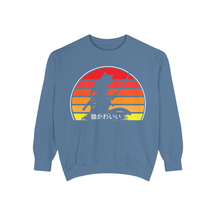 Sunset Samurai Sweatshirt | Cozy Unisex Garment-Dyed Pullover, Gift for Anime Lovers, Japanese Aesthetic Apparel, Fall Fashion, Casual Wear