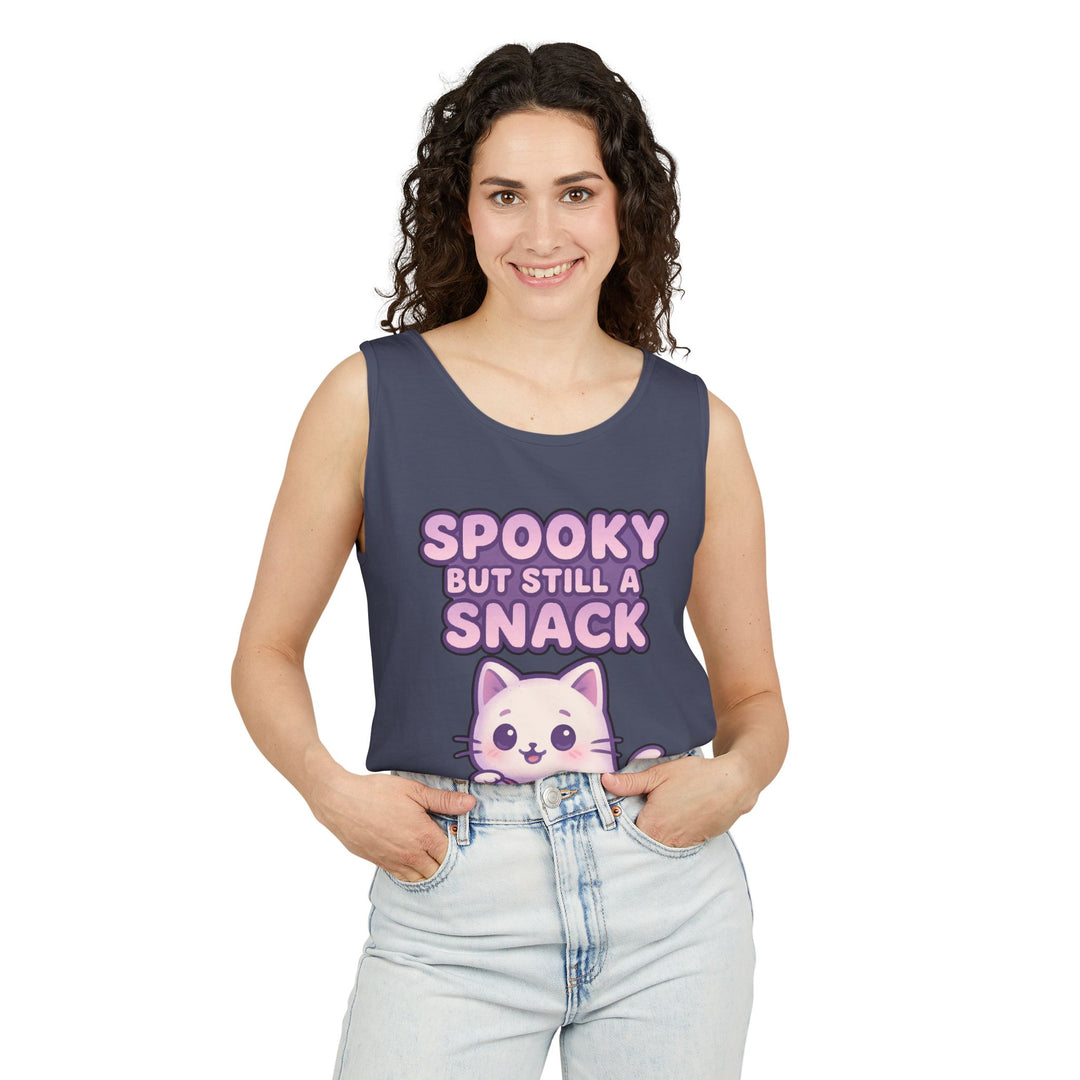 Spooky Snack Unisex Tank Top, Cute Cat Shirt, Halloween Apparel, Casual Wear, Gift for Cat Lovers, Summer Style