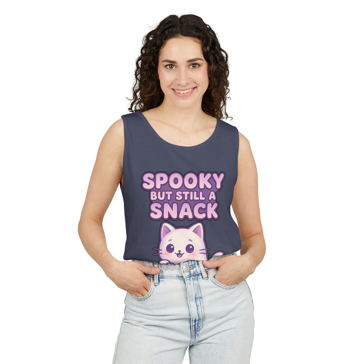 Spooky Snack Unisex Tank Top, Cute Cat Shirt, Halloween Apparel, Casual Wear, Gift for Cat Lovers, Summer Style