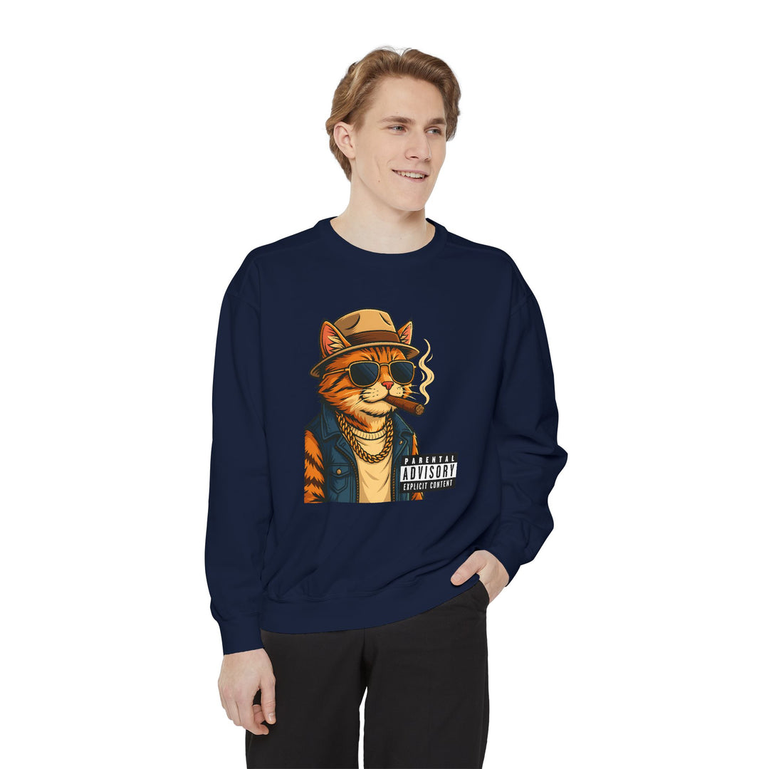 Cool Cat Vintage Sweatshirt with a Black Cat Eating Ramen in a Japanese Ukiyo-e Woodblock Art Style