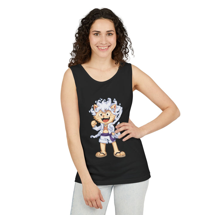 Whimsical Cat Tank Top, Unisex Funny Summer Shirt, Lightweight Graphic Top, Gift for Cat Lovers, Perfect for Beach Days, Casual Comfort Wear