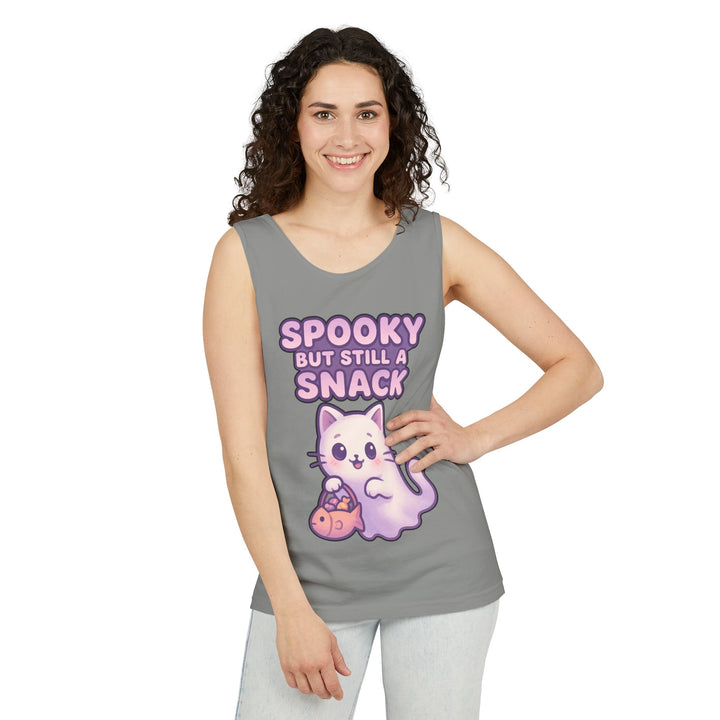Spooky Snack Unisex Tank Top, Cute Cat Shirt, Halloween Apparel, Casual Wear, Gift for Cat Lovers, Summer Style