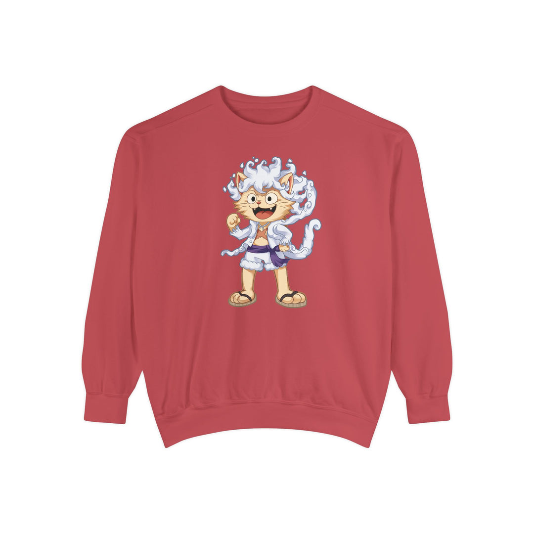 Cute Cat Character Sweatshirt Featuring a Whimsical Feline in a Cheerful Anime Inspired Pose for Fans of Unique Graphics Animal Lover Apparel Fun Fashion Casual Wear