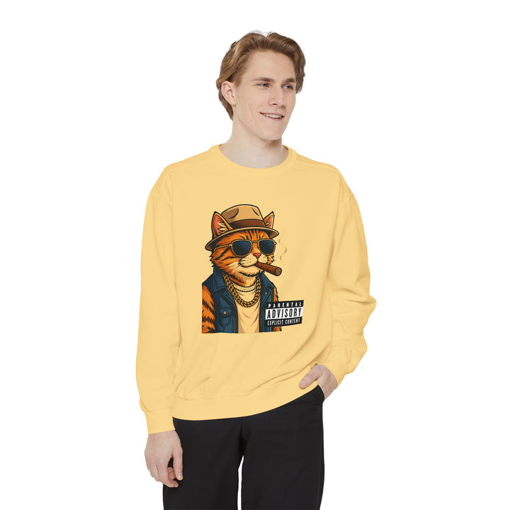 Cool Cat Vintage Sweatshirt with a Black Cat Eating Ramen in a Japanese Ukiyo-e Woodblock Art Style