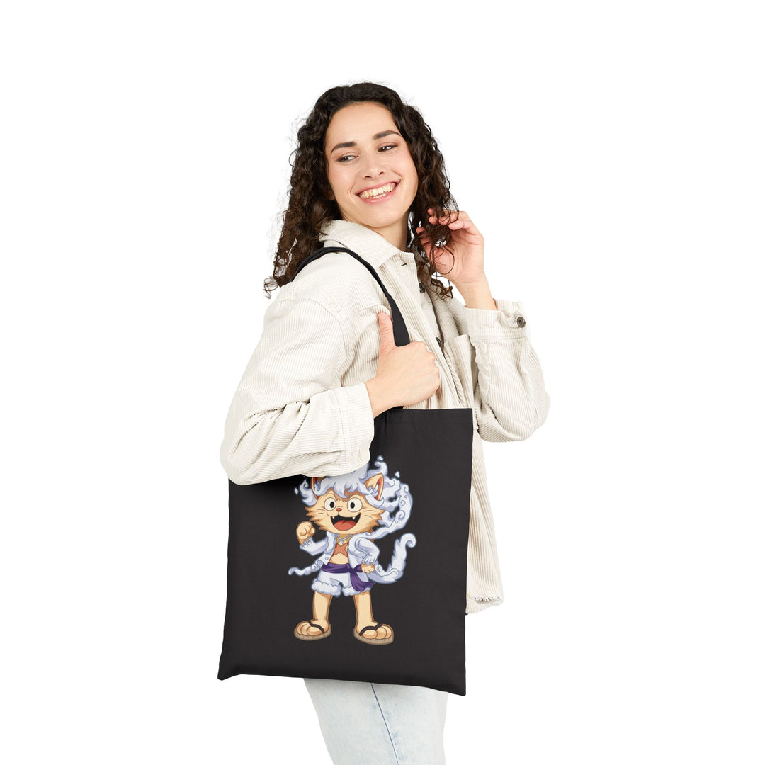 Cute Cat Character Cotton Canvas Tote Bag, Eco-Friendly Shopping Bag, Fun Animal Design Tote, Gift for Cat Lovers, Reusable Grocery Bag