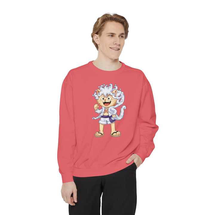 Cute Cat Character Sweatshirt Featuring a Whimsical Feline in a Cheerful Anime Inspired Pose for Fans of Unique Graphics Animal Lover Apparel Fun Fashion Casual Wear