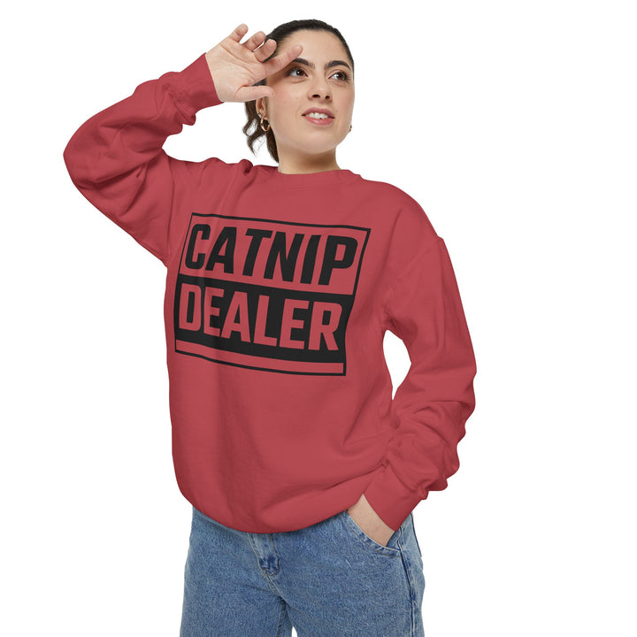 Catnip Dealer Sweatshirt Featuring a Bold and Humorous Black and White Typographic Design for Cat Lovers and Pet Owners Perfect Gift for Cat Parents Unisex Sweater for Every Season