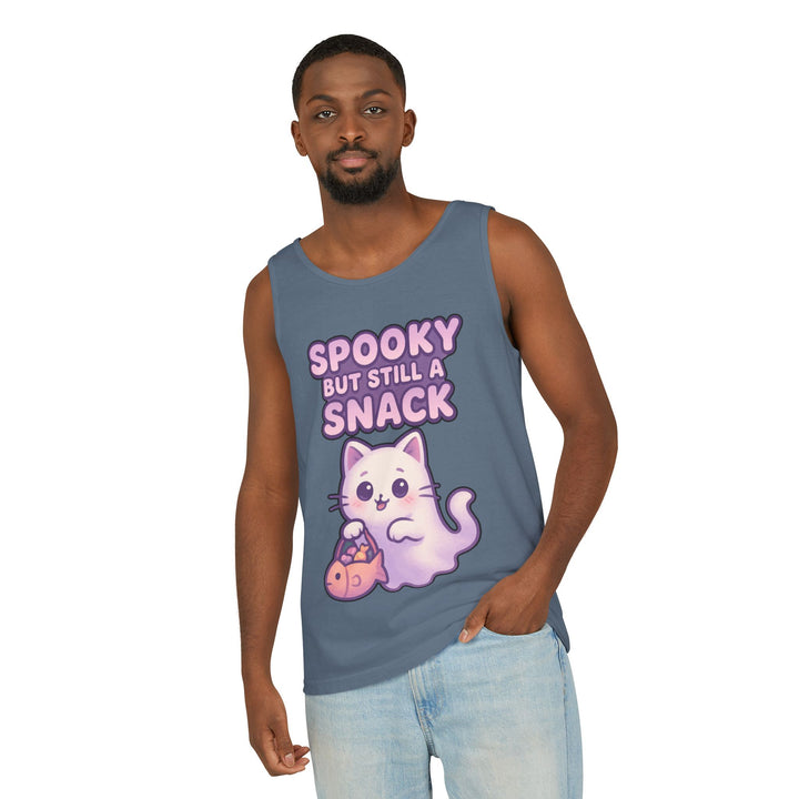 Spooky Snack Unisex Tank Top, Cute Cat Shirt, Halloween Apparel, Casual Wear, Gift for Cat Lovers, Summer Style
