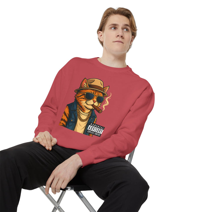 Cool Cat Vintage Sweatshirt with a Black Cat Eating Ramen in a Japanese Ukiyo-e Woodblock Art Style