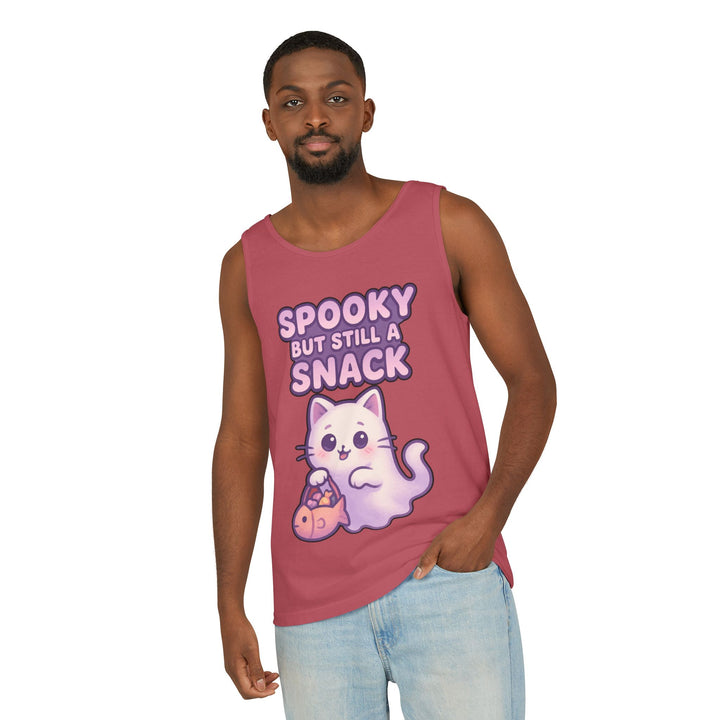 Spooky Snack Unisex Tank Top, Cute Cat Shirt, Halloween Apparel, Casual Wear, Gift for Cat Lovers, Summer Style