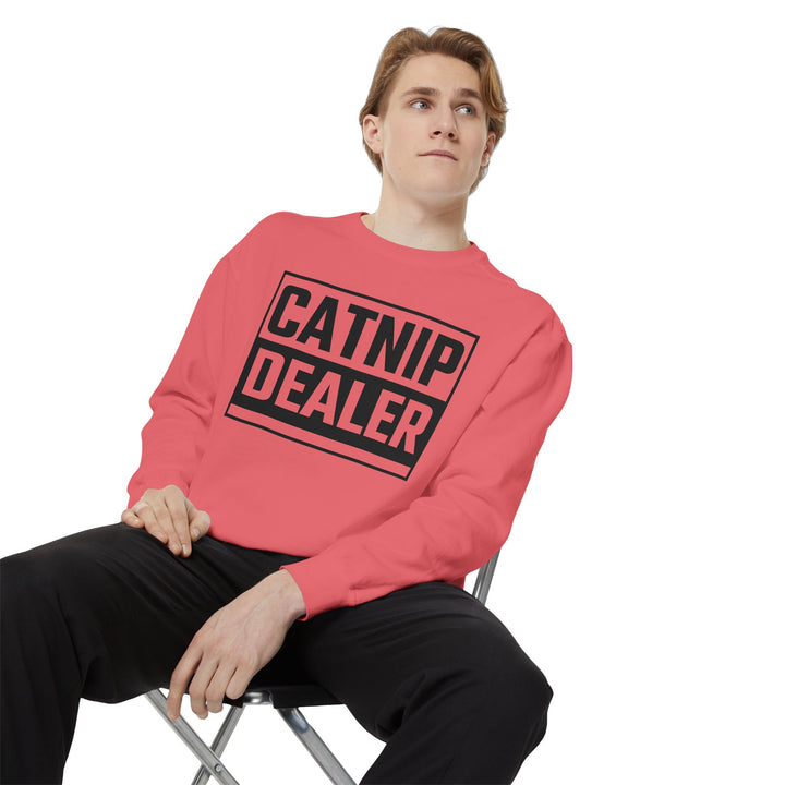 Catnip Dealer Sweatshirt Featuring a Bold and Humorous Black and White Typographic Design for Cat Lovers and Pet Owners Perfect Gift for Cat Parents Unisex Sweater for Every Season