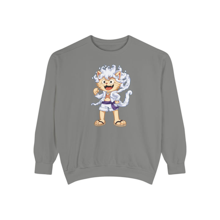 Cute Cat Character Sweatshirt Featuring a Whimsical Feline in a Cheerful Anime Inspired Pose for Fans of Unique Graphics Animal Lover Apparel Fun Fashion Casual Wear