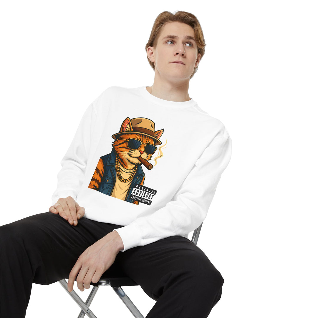 Cool Cat Vintage Sweatshirt with a Black Cat Eating Ramen in a Japanese Ukiyo-e Woodblock Art Style