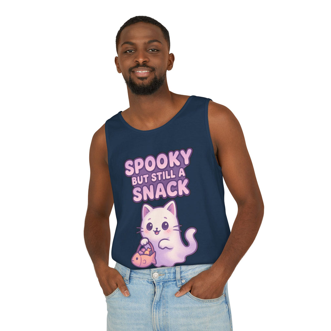 Spooky Snack Unisex Tank Top, Cute Cat Shirt, Halloween Apparel, Casual Wear, Gift for Cat Lovers, Summer Style