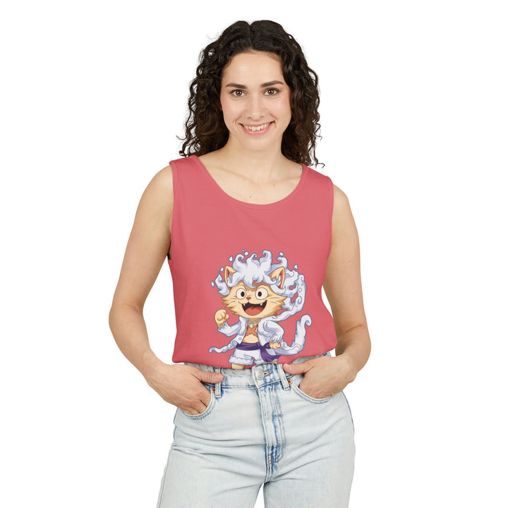 Whimsical Cat Tank Top, Unisex Funny Summer Shirt, Lightweight Graphic Top, Gift for Cat Lovers, Perfect for Beach Days, Casual Comfort Wear