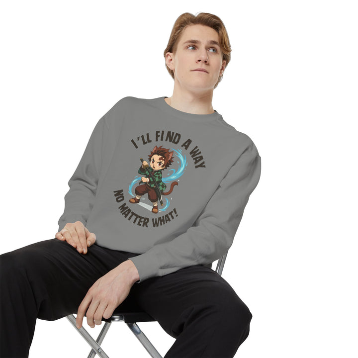 Motivational Unisex Sweatshirt with an Anime-Inspired Cat Demon Slayer and the Slogan "I'll Find a Way No Matter What Inspirational Gift Cozy Fashion Everyday Wear Unique Statement Piece