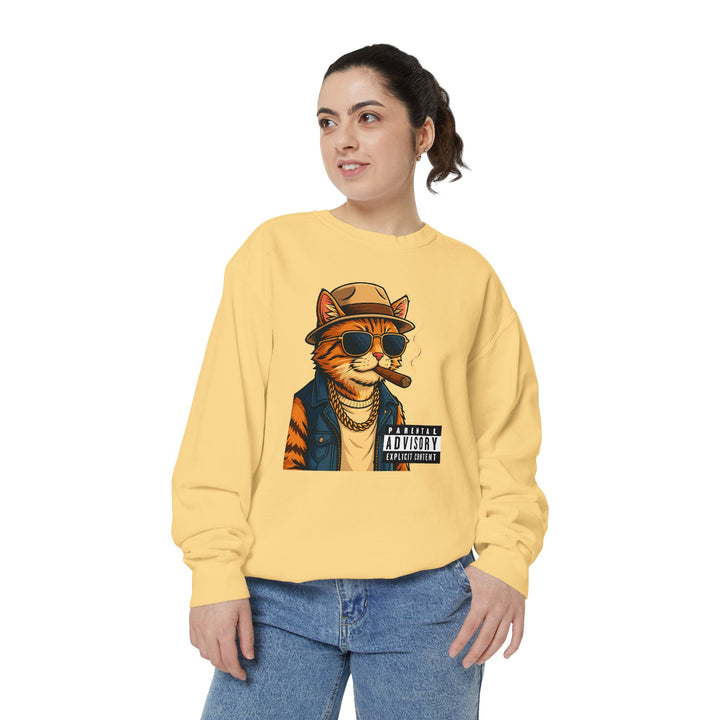 Cool Cat Vintage Sweatshirt with a Black Cat Eating Ramen in a Japanese Ukiyo-e Woodblock Art Style