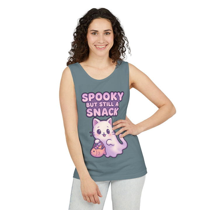 Spooky Snack Unisex Tank Top, Cute Cat Shirt, Halloween Apparel, Casual Wear, Gift for Cat Lovers, Summer Style